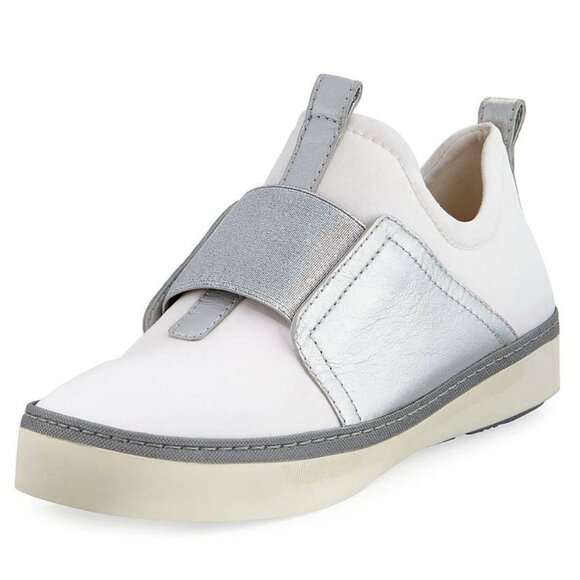 Stuart Weitzman Shoes - Stuart Weitzman Women's White Silver Slip-On Sneaker Size 6M